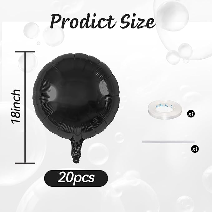 20PCS Black Round Shaped Balloons, 18 Inch Round Foil Balloon, Giant Round - Image 2