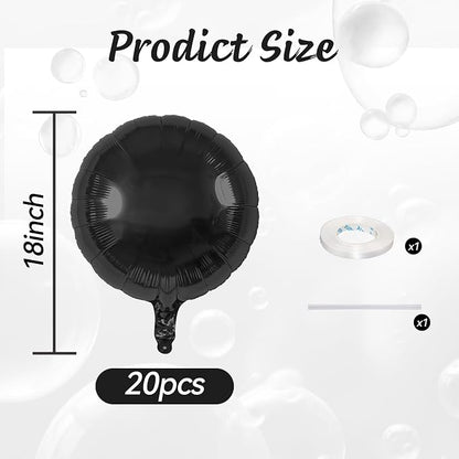 20PCS Black Round Shaped Balloons, 18 Inch Round Foil Balloon, Giant Round - Image 2
