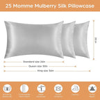 Silk Pillowcase for Hair and Skin, 2 Pack 100% Mulberry Silk Pillowcase 25 Momme, 600 Thread Count, Both Side Pure Silk Pillow Cover with Hidden Zipper (Gray, Queen 20''×30'')