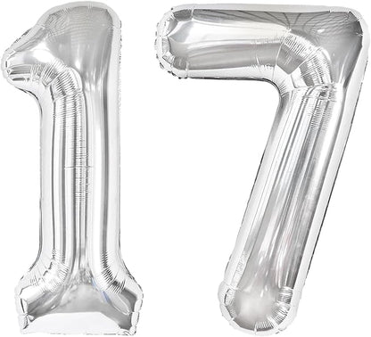 17 Balloon - Silver Birthday Number Balloons, 40 Inch Decorations Men Women | by ALPHADELTAPI
