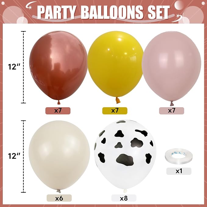 HILAVO Cow Print Balloons, 12 Inch Retro Orange and Pink Yellow Sand White - Image 2