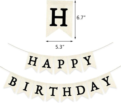 Black Happy Birthday Banner Pre-strung Burlap Bunting Party Backdrop Sign - Image 2