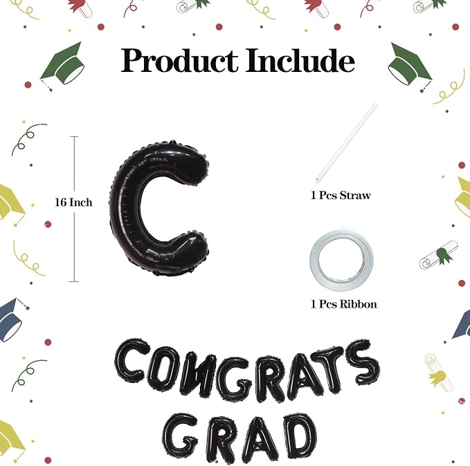 16 Inch Black Congrats Grad Banner Balloons, Graduation Decorations 2026 - Image 2