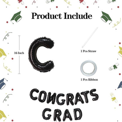 16 Inch Black Congrats Grad Banner Balloons, Graduation Decorations 2026 - Image 2