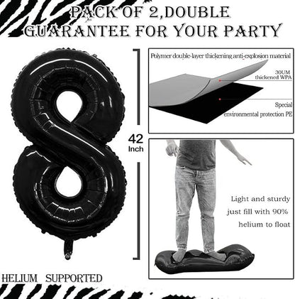 Black Foil Balloons Number 8, Huge Number Balloons - Image 3