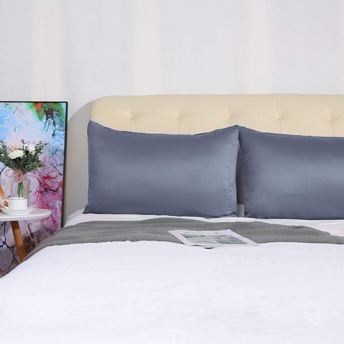 uxcell 2 Pack Silk Satin Pillowcase for Hair and Skin, Cool, Silky, Soft Breathable Pillow Cases Queen Size 20x30 Inch Sateen Pillowcase Slate Gray with Envelope Closure