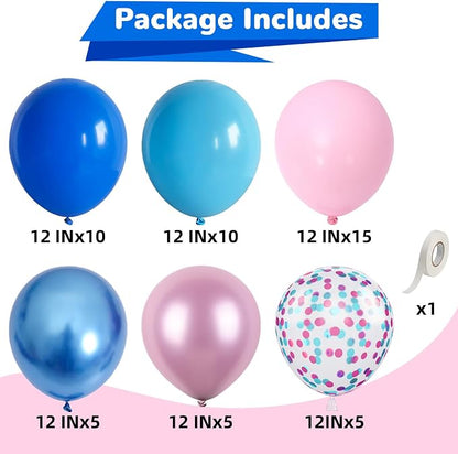 HILAVO Pink and Blue Balloons 12 Inch Pastel Metallic Blue Baby Light Pink - Image 2