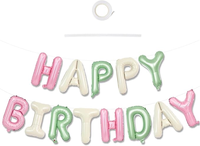 TONIFUL 16 Inch Pink Cream Sage Green Happy Birthday Foil Balloons | Neutral by TONIFUL