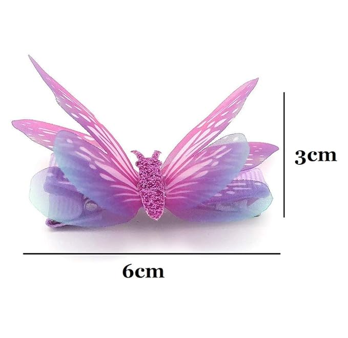 6Pcs/pack 3D Colorful Organza Butterfly Hair Clips - Chiffon Fairy Wings - Ribbon Wrapped Clips Barrettes 0.4Inch Hair Accessories For Women (Multicolor4)