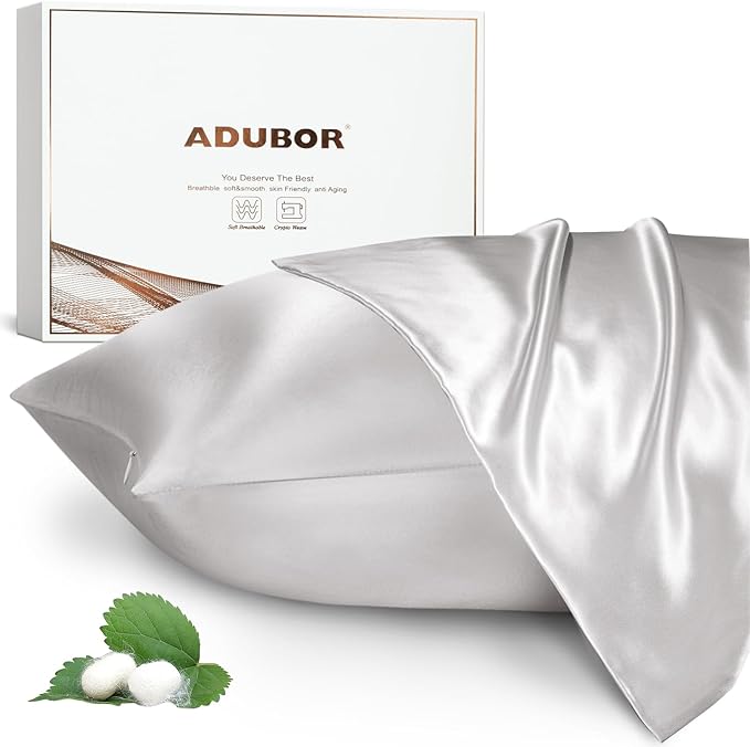 Adubor 100% Silk Pillowcase - Mulberry Silk Pillow Cases, 23 Momme 6A Grade Fibers, Silk Pillow Case for Hair and Skin Health, with Hidden Zipper (Queen 20''x30'', Lvory White, 2PC)