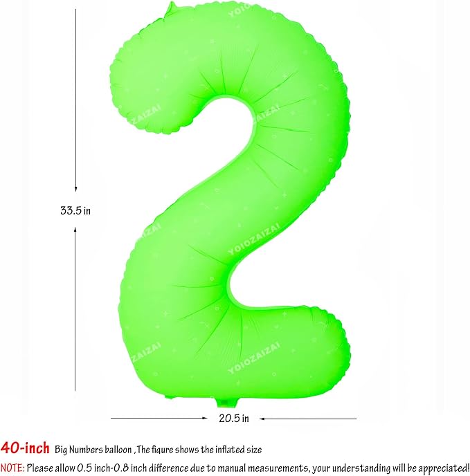 40IN Fluorescent Green Number 2 Balloons Glow In The Dark Green Balloon | - Image 2