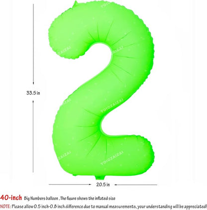 40IN Fluorescent Green Number 2 Balloons Glow In The Dark Green Balloon | - Image 2