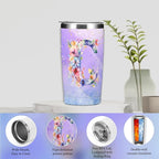 Personalized Gifts Monogrammed Birthday Gifts for Women, Cowerker Wife Sister Wedding Christmas Initial 20 oz Tumbler, Makeup Bag Cup Ballpoint Pens Journal Notebook 6 Set, (Aesthetic Purple Flower C)