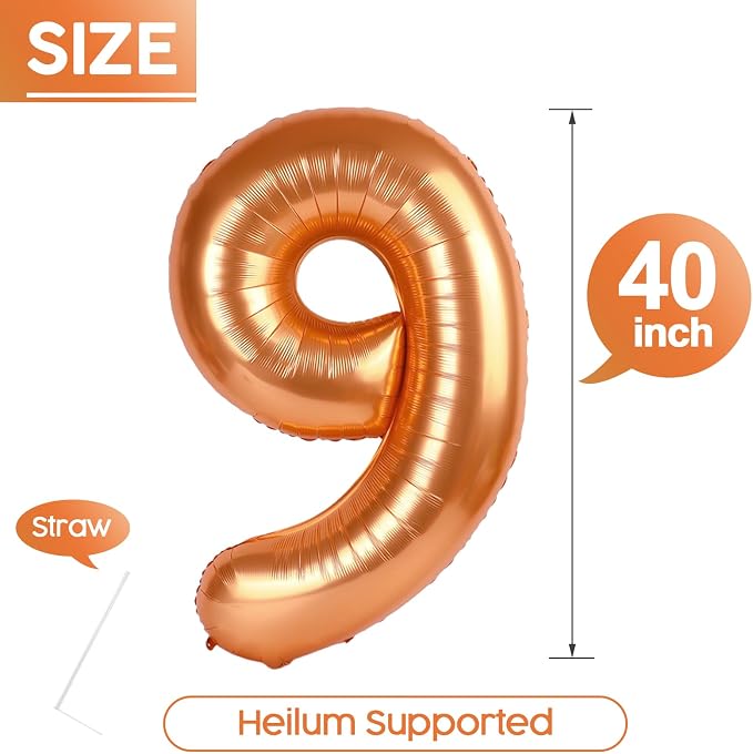 9 Balloon - Orange Birthday Number Balloons, 40 Inch Decorations Men Women | - Image 5