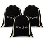 3 | 6 | 8 Pack Hair Dryer Bags Drawstring Bag Container Hairdryer Bag for travel bathroom (3 PCS, Black)