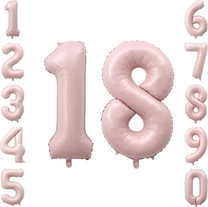 Baby Pink Number 18 Balloon 40 Inch, Matte Blush Foil Numeral Party Supplies | by Unknown