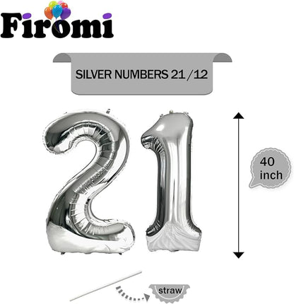 FIROMI 21 Number Balloons 40inch Silver Big Foil Mylar 21th Balloon Numbers | - Image 2