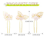 Evild Gold Bridal Hair Pins Pearl Wedding Hair Pieces Leaf Hair Accessories for Women (Pack of 3)
