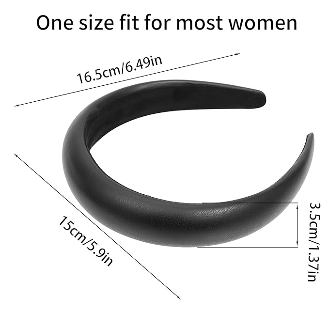 Wide Headbands for Women,2PCS Soft Leather Padded Headband Black Sliver,Fashion Dressy Head Band Comfortable Hairbands for Daily Prom Party Head Accessories