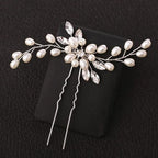 3PC Clysburtuony Bridal Hair Accessories for Women: Flower Side Hair Clips, Pearl Headpiece, Hair Pins (White Combs)