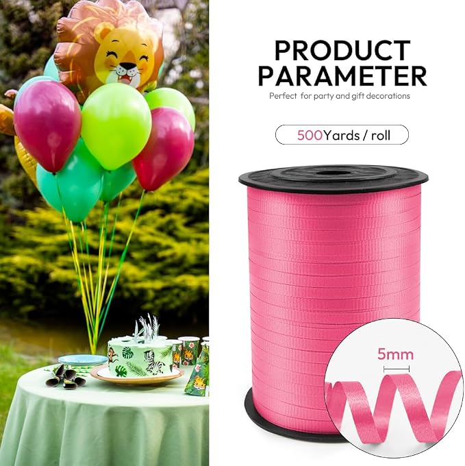 500 Yards Curling Ribbon Pink, 1/5" Wide Crimped Pink Curling Ribbons - Image 2