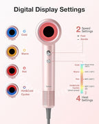 Hair Dryer, High-Speed Ionic Low Noise Blow Dryer with 160000 RPM Motor for Fast Drying, Thermo-Control Portable Hair Blow Dryer with Magnetic Nozzle for Home Travel Salon (P2306F Pink)