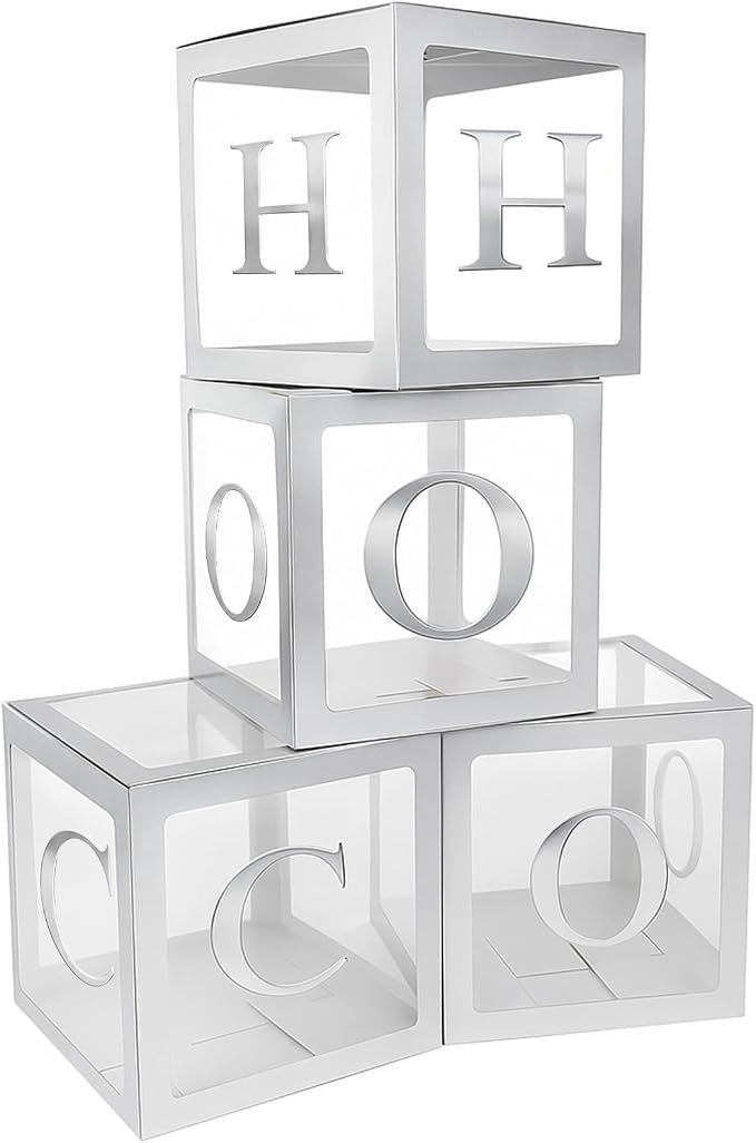 4 Pcs Hoco Boxes with Letters 11.8 x 11.8 x 11.8 Inch Clear Homecoming Balloon by Trandraft