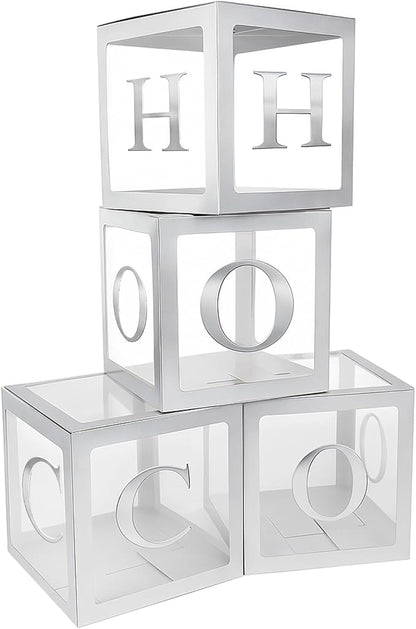 4 Pcs Hoco Boxes with Letters 11.8 x 11.8 x 11.8 Inch Clear Homecoming Balloon by Trandraft