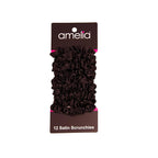 Amelia Beauty, Black Satin Small Scrunchies, 12-Pack – No Damage Hair Ties for Women, Gentle & Durable Hair Accessories, 2.5in x 0.5in