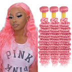 Light Pink Deep Wave Bundles Human Hair Pink Bundles 18 20 22 Inch Niegmeag Brazilian Virgin Remy Hair Extensions Double Weft Pure Pink Bundle