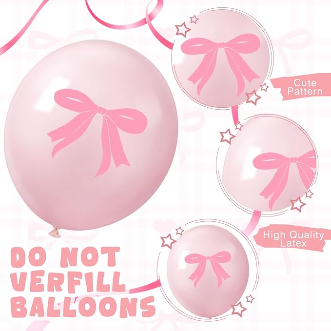 Civaner 48 Pcs Pink Bow Balloons Bulk 12 Inches Light Metallic Pink Clear White - Image 3