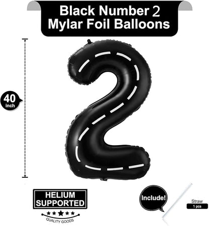2 Balloons - Racing Car - 40 Inch - Black - 2 Balloon Number - Race Track - - Image 2