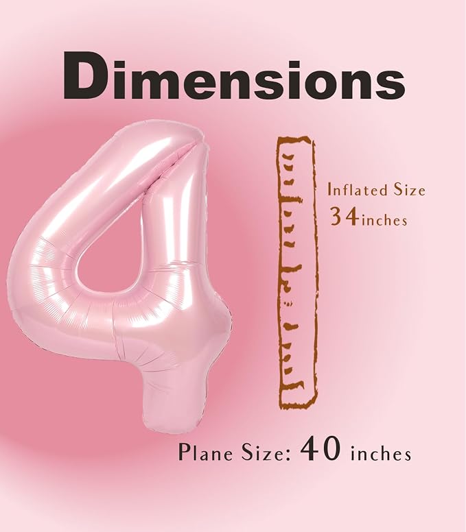 SUWEN 40 Inch Pink Large 4 Number Balloons Big Foil Helium Number Balloons 0-9 - Image 4