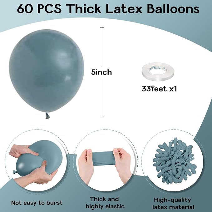 Jobkoo Slate Blue Balloons 5 Inch - Image 2