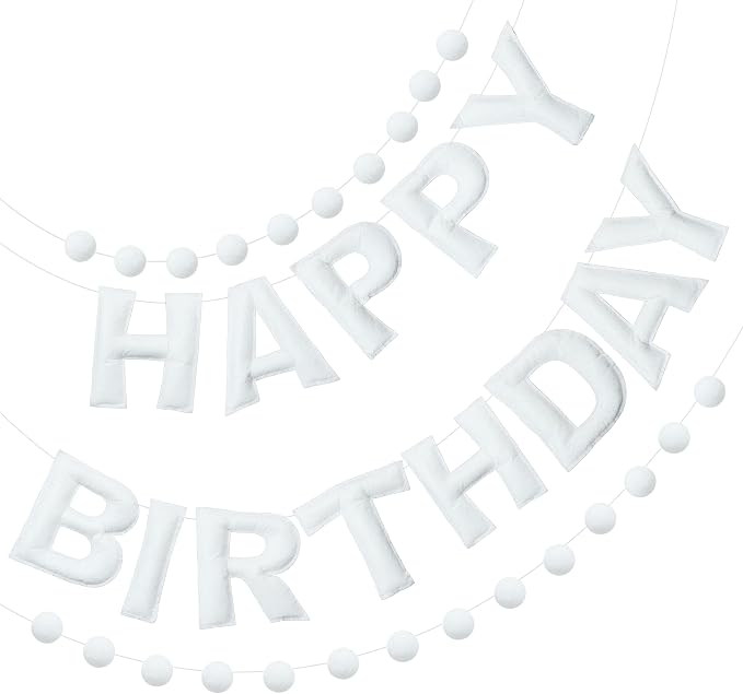 Pre-Strung 3D Felt Happy Birthday Banner, Max span 10ft, NO DIY, Includes Pom by Unknown