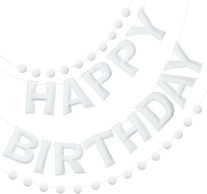 Pre-Strung 3D Felt Happy Birthday Banner, Max span 10ft, NO DIY, Includes Pom by Unknown