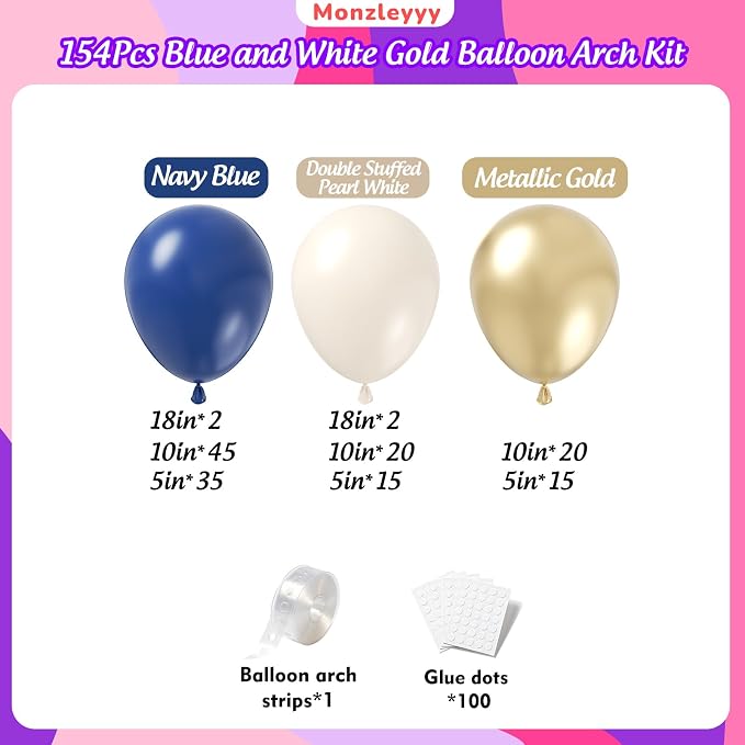 Navy Blue Gold Balloons Garland Arch Kit - Image 2
