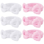 Casoty Spa Headband, 6 Pcs - Soft Coral Fleece Hair Band for Face Washing, Skin Care, Makeup, Shower, Yoga, with Bow Knot, One Size Fits All, Good Elasticity