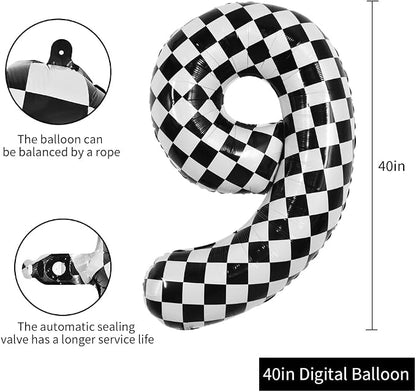 TONIFUL 40 Inch Large Checkered Number 9 Balloon 9th Birthday Decorations | 9th - Image 2