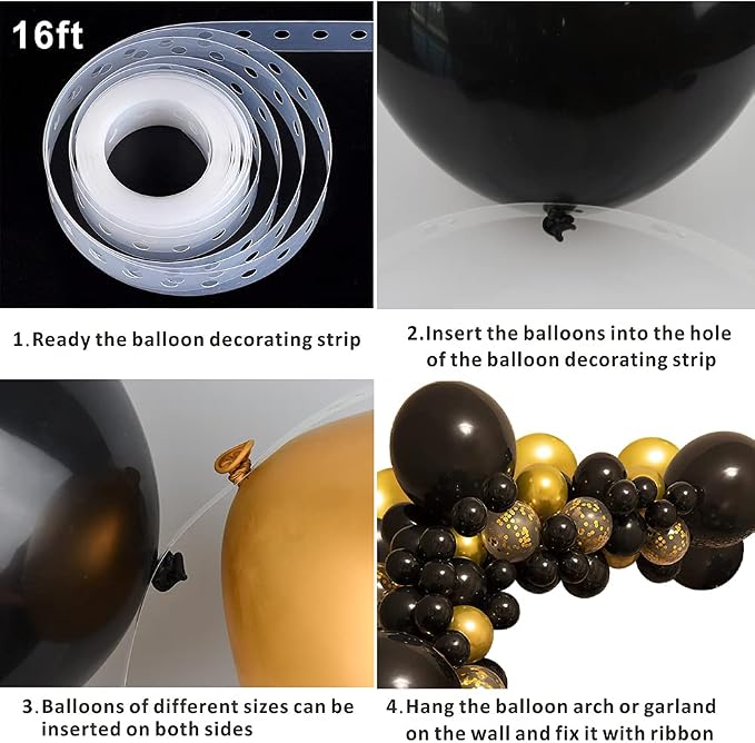 Lukiituke Black and Gold Balloon Arch Kit, Graduation, New Years Decorations - Image 5