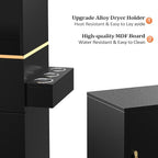 Salon Stations for Hair Stylist, Barber Station Hair Salon Station, Beauty Salon Spa Equipment with 2 Drawers, 2 Storage Cabinet, 6 Hair Dryer Holders for Hair Styling, Black Gold