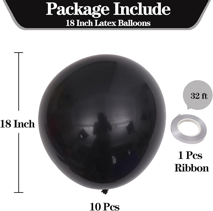 18 Inch Black Balloons, Baby Shower, Birthday Party and Event Decoration - Image 2