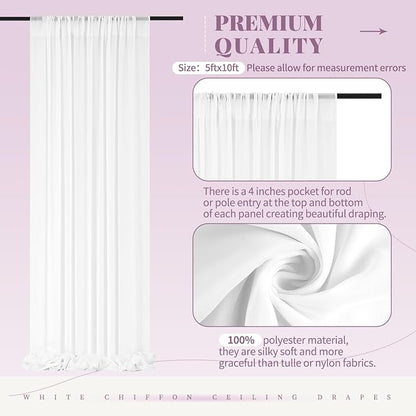 8 Panels White Ceiling Drapes for Wedding 5ftx10ft Arch Draping Fabric Sheer - Image 9