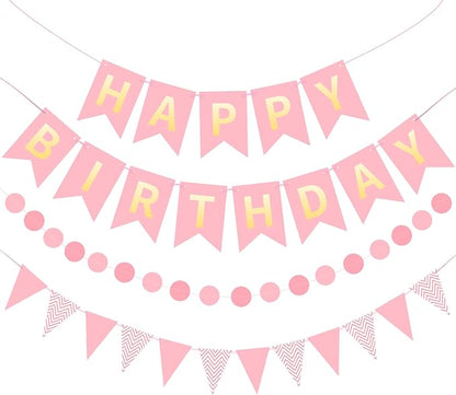 Pink Gold Happy Birthday Banner, Happy Birthday Decorations Hanging Birthday by Unknown