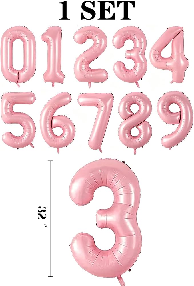 10 Pcs Number Balloons 32 Inch Pink 0-9 Number Mylar Foil Balloons Pink Custom - Image 2