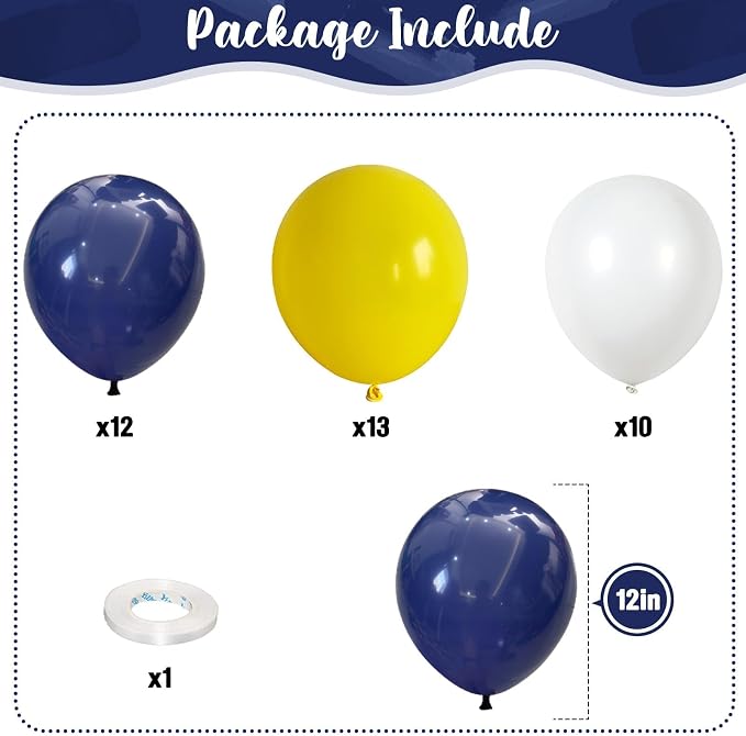 Isndare Navy Blue Yellow White Balloons, 12 Inch Navy Yellow Party Dark Yellow - Image 2