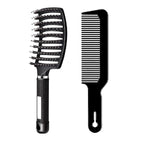 Voremy Magical Brush Detangler & Flat Hair Comb Set, Natural Boar Bristle Hair Brush Ultra Soft For All Hair Types - For Women, Men, Thick And Curly Hair (2 Pack)