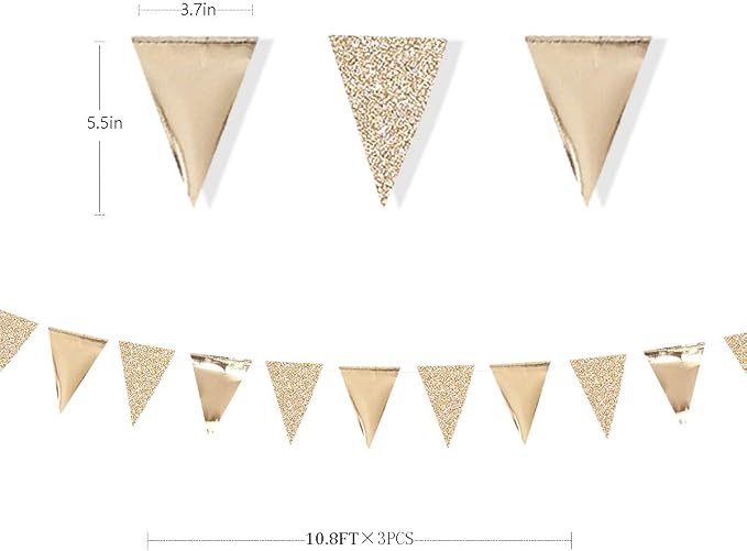 30Ft Champagne Gold Party Decorations Triangle Pennant Banner Gold Hanging - Image 2