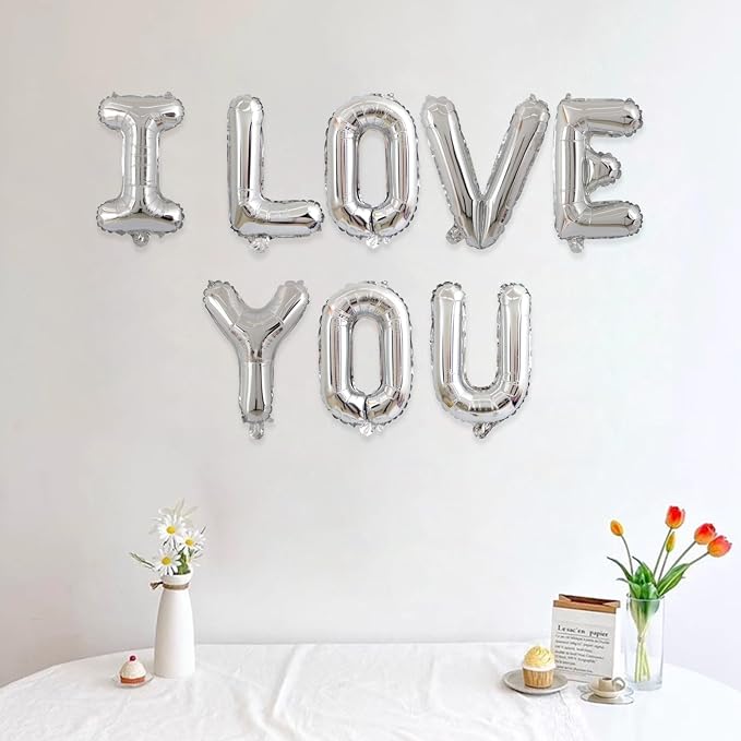 2 Set 16Pcs Silver I LOVE YOU Letter Balloons 16in Balloon Foil Letter - Image 4