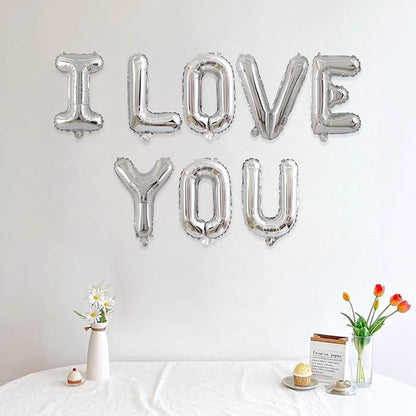 2 Set 16Pcs Silver I LOVE YOU Letter Balloons 16in Balloon Foil Letter - Image 4